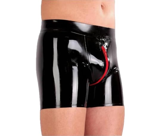 Herren Schwarz Latex Shorts Slip Latex Boxershorts,Latex Höschen Latex Unterwäsche Unterhose Kurze Hose (L) von SMGZC