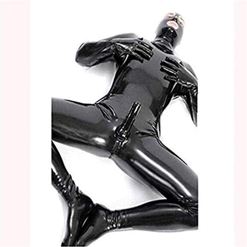 Herren glänzende Lack Schwarz Leder Katzenanzug Ganzkörper Männer Sexy Latex Enger Reißverschluss Jumpsuit Gummi Kleidung (L) von SMGZC