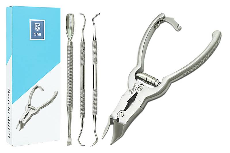 SMI Nagelzange Kopfschneider Fußpflege fußnagelzange Nagelhautschieber Eckenheber, 4-tlg., Mit Doppelter Übersetzung - doppelseitiger Nagelheber von SMI
