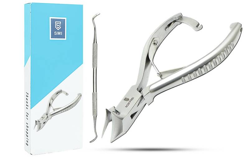 SMI Nagelzange Kopfschneider mit Eckenheber Nagelheber Fußnagelzange Fußpflege, doppelseitig und gebogen von SMI