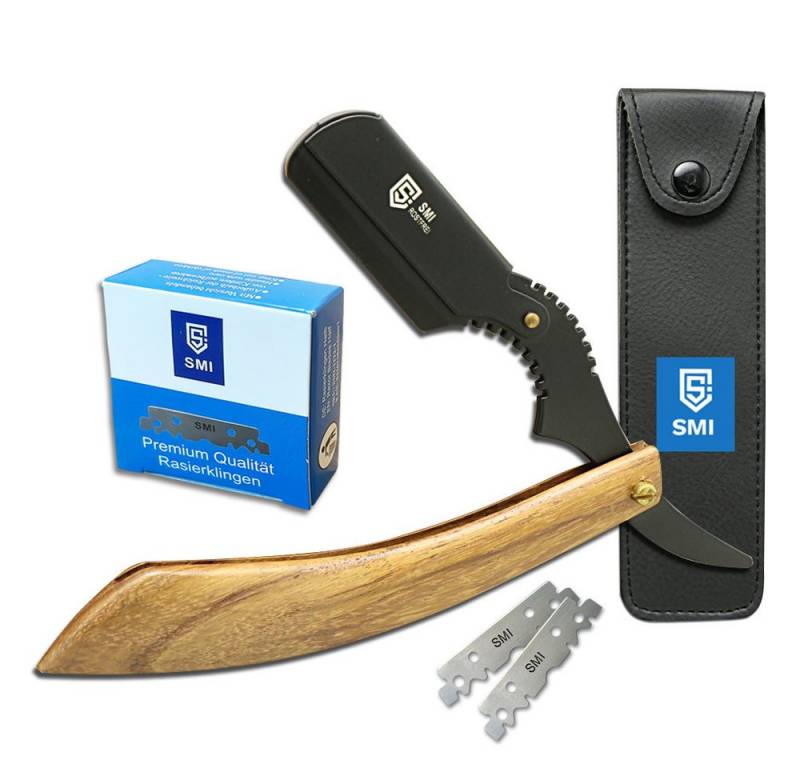 SMI Rasiermesser Holzgriff Rasiermesser Wechselklinge Bartrasierer mit 100 Klingen von SMI
