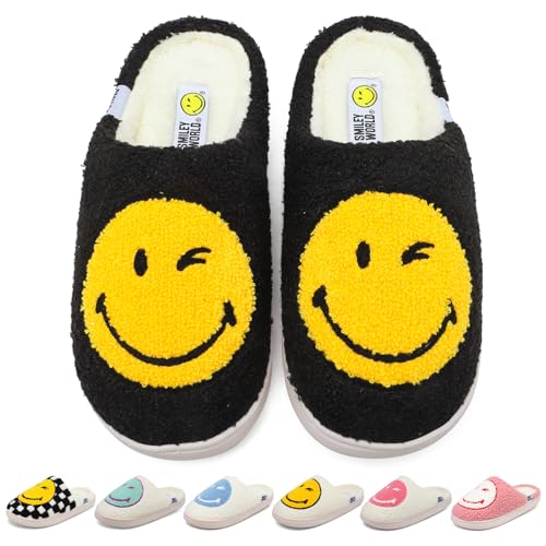 SMILEYWORLD Hausschuhe Damen Herren Memory Foam Flauschige Pantoffeln Winterliche Kuschelig Warme Plüschschuhe für Drinnen, Gelb Schwarz von SMILEYWORLD