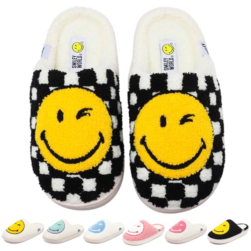 SMILEYWORLD Hausschuhe Damen Herren Memory Foam Flauschige Pantoffeln Winterliche Kuschelig Warme Plüschschuhe für Drinnen, Schwarz Weiß von SMILEYWORLD