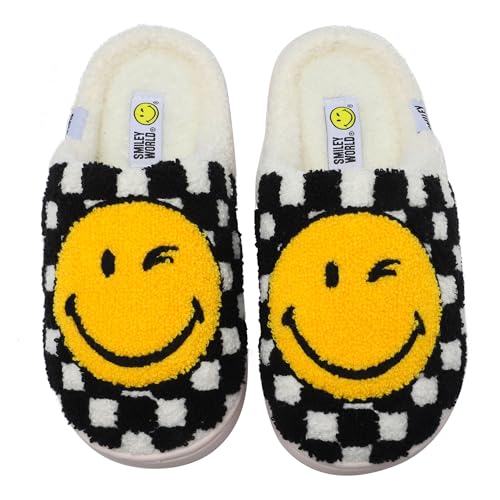 SMILEYWORLD Hausschuhe Damen Herren Memory Foam Flauschige Pantoffeln Winterliche Kuschelig Warme Plüschschuhe für Drinnen, Schwarz Weiß von SMILEYWORLD