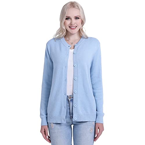 SMILING PINKER Damen Strickjacke Cardigan Basic Rundhalsausschnitt Strickmantel mit Knopf(Kentucky Blue,3XL) von SMILING PINKER