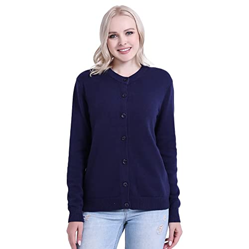 SMILING PINKER Damen Strickjacke Cardigan Basic Rundhalsausschnitt Strickmantel mit Knopf(Navy Blau,L) von SMILING PINKER