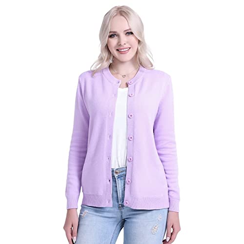 SMILING PINKER Damen Strickjacke Cardigan Basic Rundhalsausschnitt Strickmantel mit Knopf(Pastel Lilac,M) von SMILING PINKER