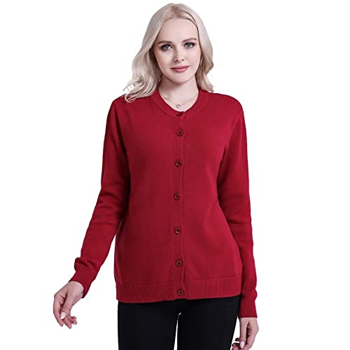 SMILING PINKER Damen Strickjacke Cardigan Basic Rundhalsausschnitt Strickmantel mit Knopf(Rot,3XL) von SMILING PINKER