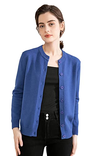 SMILING PINKER Damen Strickjacke Cardigan Basic Rundhalsausschnitt Strickmantel mit Knopf (Königsblau,XXL) von SMILING PINKER