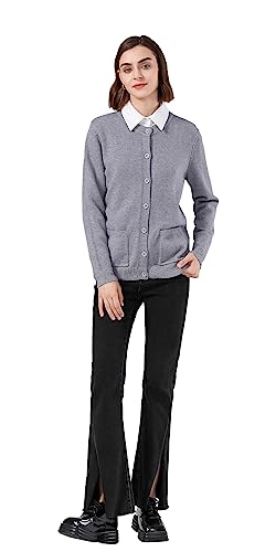 SMILING PINKER Damen Strickjacke Langarm Cardigan Warm Rundhals Strickweste Jacke mit Knopfleiste und Taschen(Grau,S) von SMILING PINKER