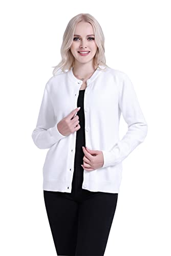 SMILING PINKER Frauen Strickjacke Solide Rundhals Button Down Pullover Mittelschwere Stricktop, elfenbeinfarben, XL von SMILING PINKER