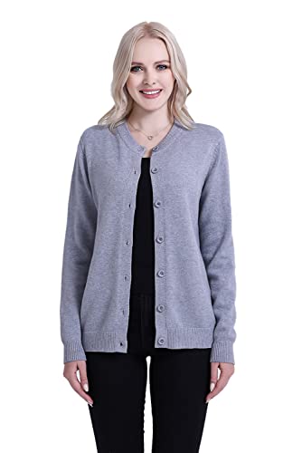 SMILING PINKER Frauen Strickjacke Solide Rundhals Button Down Pullover Mittelschwere Stricktop, grau, XXX-Large von SMILING PINKER