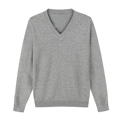SMILING PINKER Jungen Pullover V-Ausschnitt Uniform Langärmelig Stricken Basic Sweater(Grau,5-6 Jahre) von SMILING PINKER