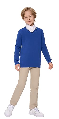 SMILING PINKER Jungen Pullover V-Ausschnitt Uniform Langärmelig Stricken Basic Sweater(Königsblau,6-7 Jahre) von SMILING PINKER