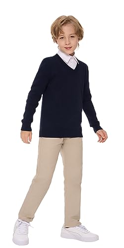 SMILING PINKER Jungen Pullover V-Ausschnitt Uniform Langärmelig Stricken Basic Sweater(Marine,11-12 Jahre) von SMILING PINKER