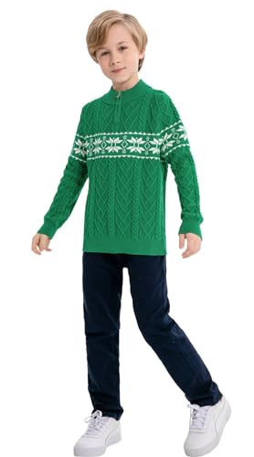 SMILING PINKER Jungen Pullover Weihnachten Strickpullover Quarter-Zip Kabel Gestrickt Kinder Herbst Winter Langarm Strickpulli(Grün,6-7 Jahre) von SMILING PINKER