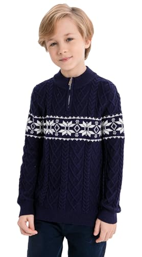 SMILING PINKER Jungen Pullover Weihnachten Strickpullover Quarter-Zip Kabel Gestrickt Kinder Herbst Winter Langarm Strickpulli(Marineblau,8-9 Jahre) von SMILING PINKER