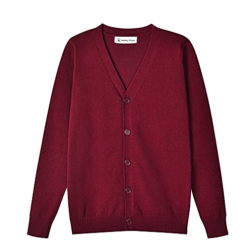 SMILING PINKER Jungen Strickjacke Kinder Baumwolle V-Ausschnitt Cardigan mit Knopfleiste(Burgund,11-12Jahre) von SMILING PINKER