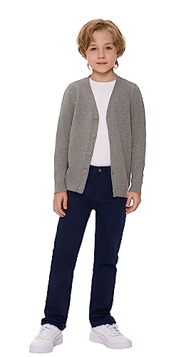 SMILING PINKER Jungen Strickjacke Kinder Baumwolle V-Ausschnitt Cardigan mit Knopfleiste(Grau,10-11Jahre) von SMILING PINKER