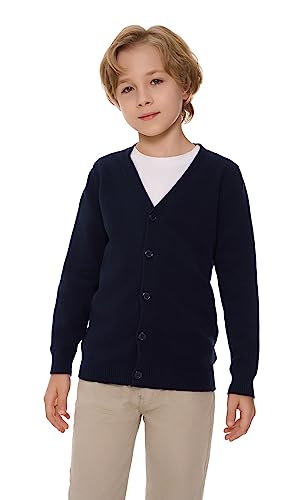 SMILING PINKER Jungen Strickjacke Kinder Baumwolle V-Ausschnitt Cardigan mit Knopfleiste(Leichte Marine,3-4 Jahre) von SMILING PINKER