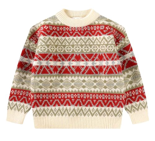 SMILING PINKER Jungen Weihnachtspullover Weihnachtsmann Schneemann Rentier Dicker Strickpullover Kinder Herbst Winter Pulli(Beige,1 Jahr) von SMILING PINKER