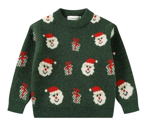 SMILING PINKER Jungen Weihnachtspullover Weihnachtsmann Schneemann Rentier Dicker Strickpullover Kinder Herbst Winter Pulli(Dunkelgrün,4 Jahre) von SMILING PINKER