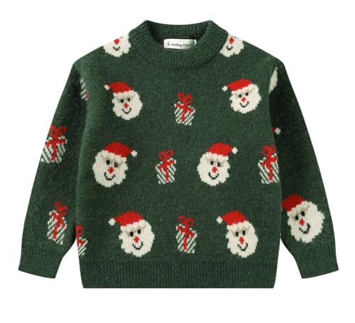 SMILING PINKER Jungen Weihnachtspullover Weihnachtsmann Schneemann Rentier Dicker Strickpullover Kinder Herbst Winter Pulli(Dunkelgrün,7 Jahre) von SMILING PINKER