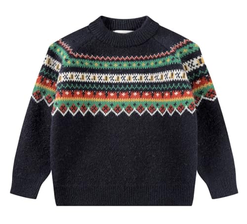 SMILING PINKER Jungen Weihnachtspullover Weihnachtsmann Schneemann Rentier Dicker Strickpullover Kinder Herbst Winter Pulli(Marineblau,4 Jahre) von SMILING PINKER