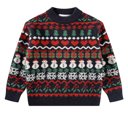 SMILING PINKER Jungen Weihnachtspullover Weihnachtsmann Schneemann Rentier Dicker Strickpullover Kinder Herbst Winter Pulli(Marineblaue Schneemänner,5 Jahre) von SMILING PINKER