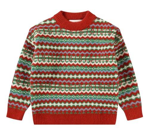 SMILING PINKER Jungen Weihnachtspullover Weihnachtsmann Schneemann Rentier Dicker Strickpullover Kinder Herbst Winter Pulli(Rot und Grün,1 Jahr) von SMILING PINKER