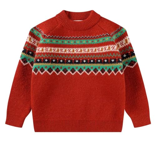SMILING PINKER Jungen Weihnachtspullover Weihnachtsmann Schneemann Rentier Dicker Strickpullover Kinder Herbst Winter Pulli(Rote Fair Isle,7 Jahre) von SMILING PINKER