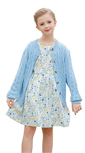 SMILING PINKER Mädchen Aran Strickjacke Jungen Kinder Gestrickt Rundhals Baumwolle Grobe Pullover Jacke mit Knopf(Hellblau,2-3Jahre) von SMILING PINKER