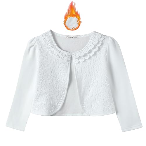 SMILING PINKER Mädchen Bolero Cardigan Langarm Spitze, Weißes Fleece, 7-8 Jahre SMILING PINKER Mädchen Bolero Cardigan Langarm Spitze, Weißes Fleece, 7-8 Jahre von SMILING PINKER