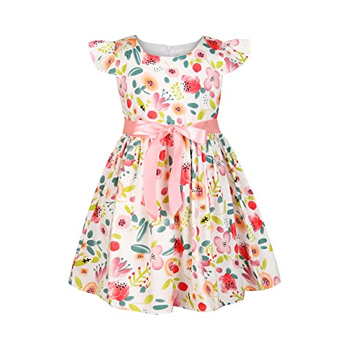 SMILING PINKER Mädchen Kleid Baumwolle Blume Sommer Party Mädchenkleider (3-4 Jahre, Pinke Blume) von SMILING PINKER