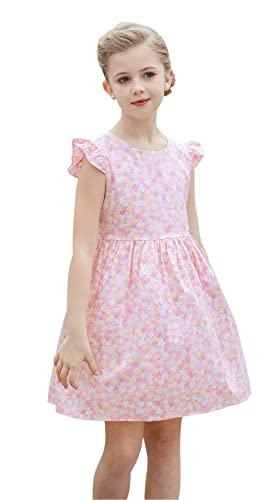 SMILING PINKER Mädchen Kleid Baumwolle Blume Sommer Party Mädchenkleider (5-6 Jahre, Rosa) von SMILING PINKER