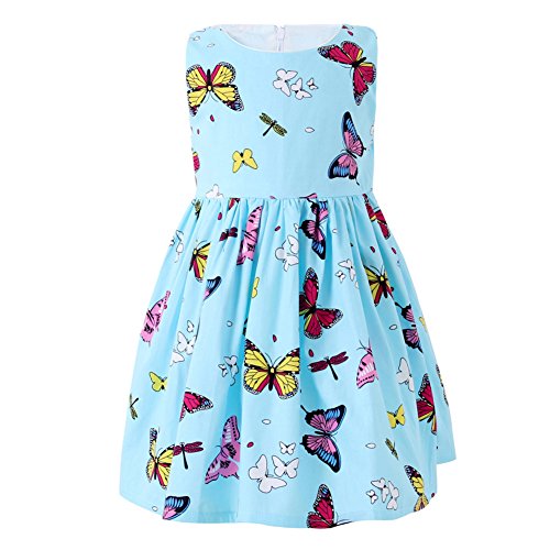 SMILING PINKER Mädchen Kleid Baumwolle Schmetterling Trägerkleid Sommer Party Kleider (3-4 Jahre, Blau) von SMILING PINKER