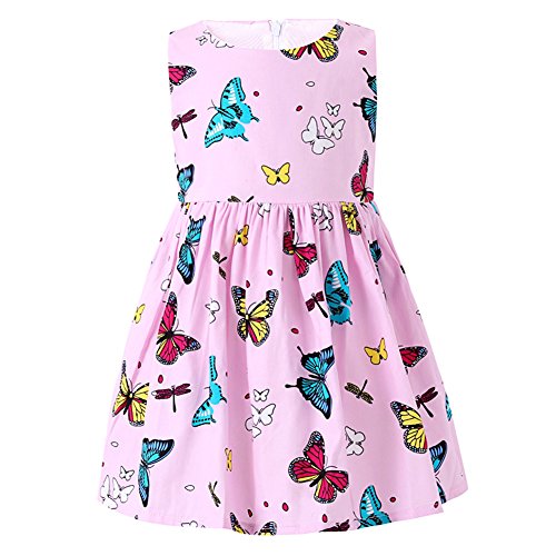 SMILING PINKER Mädchen Kleid Baumwolle Schmetterling Trägerkleid Sommer Party Kleider (5-6 Jahre, Rosa) von SMILING PINKER