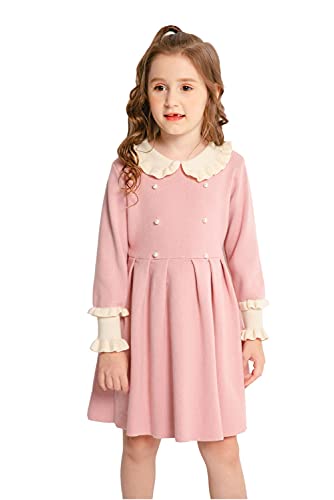 SMILING PINKER Mädchen Pullover Kleid Langarm Rüschen Kragen Rüschenbündchen Strickkleid(4-5 Jahre,Rosa) von SMILING PINKER