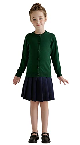 SMILING PINKER Mädchen Schuluniform Pullover Anti-Pill Baumwolle Cardigan Rundhalsausschnitt, Grün , 7-8 Jahre von SMILING PINKER