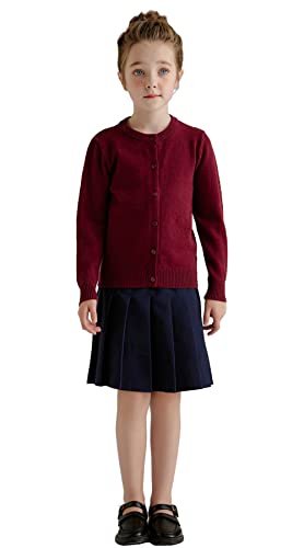 SMILING PINKER Mädchen Schuluniform Pullover Anti-Pill Baumwolle Cardigan Rundhalsausschnitt von SMILING PINKER