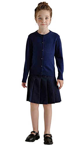 SMILING PINKER Mädchen Schuluniform Pullover Anti-Pill Baumwolle Cardigan Rundhalsausschnitt von SMILING PINKER