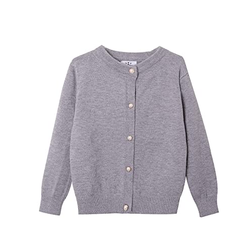 SMILING PINKER Mädchen Strickjacke Basic Kinder Cardigan Lange Ärmel Schule Strickware(Grau,5-6 Jahre) von SMILING PINKER