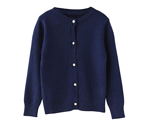 SMILING PINKER Mädchen Strickjacke Basic Kinder Cardigan Lange Ärmel Schule Strickware(Navy Blau,3-4 Jahre) von SMILING PINKER