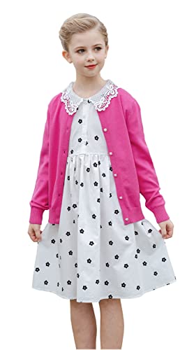 SMILING PINKER Mädchen Strickjacke Basic Kinder Cardigan Lange Ärmel Schule Strickware(Neon Rosa,7-8 Jahre) von SMILING PINKER