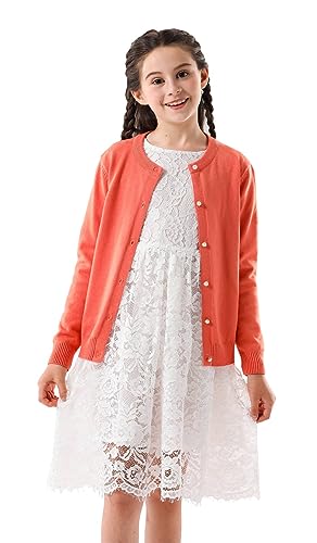 SMILING PINKER Mädchen Strickjacke Basic Kinder Cardigan Lange Ärmel Schule Strickware(Orange,11-12 Jahre) von SMILING PINKER