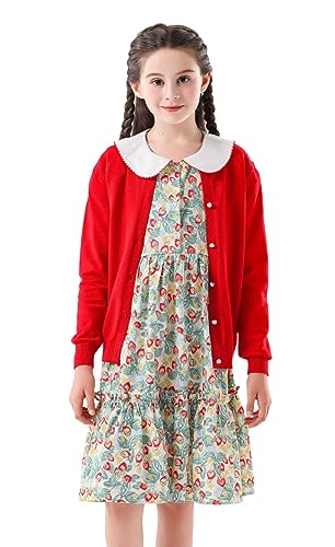 SMILING PINKER Mädchen Strickjacke Basic Kinder Cardigan Lange Ärmel Schule Strickware(Rot,4-5 Jahre) von SMILING PINKER