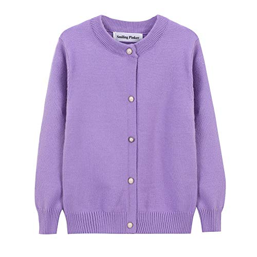 SMILING PINKER Mädchen Strickjacke Basic Kinder Cardigan Lange Ärmel Schule Strickware(Violett,10-11 Jahre) von SMILING PINKER