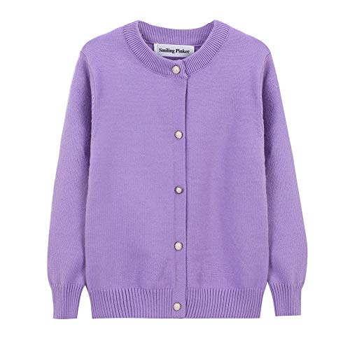 SMILING PINKER Mädchen Strickjacke Basic Kinder Cardigan Lange Ärmel Schule Strickware(Violett,6-7 Jahre) von SMILING PINKER