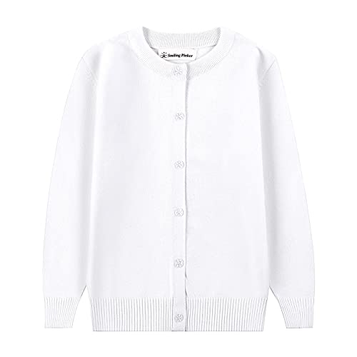 SMILING PINKER Mädchen Strickjacke Basic Kinder Cardigan Lange Ärmel Schule Strickware(Weiß Knöpfe,3-4 Jahre) von SMILING PINKER