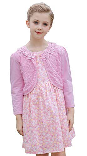 SMILING PINKER Mädchen Strickjacke Bolero Kinder Cardigan Kurz Bolerojacke 3/4 Ärmel Schulterjacke Festlich Shrug Top(Rosa,6-7 Jahre) von SMILING PINKER